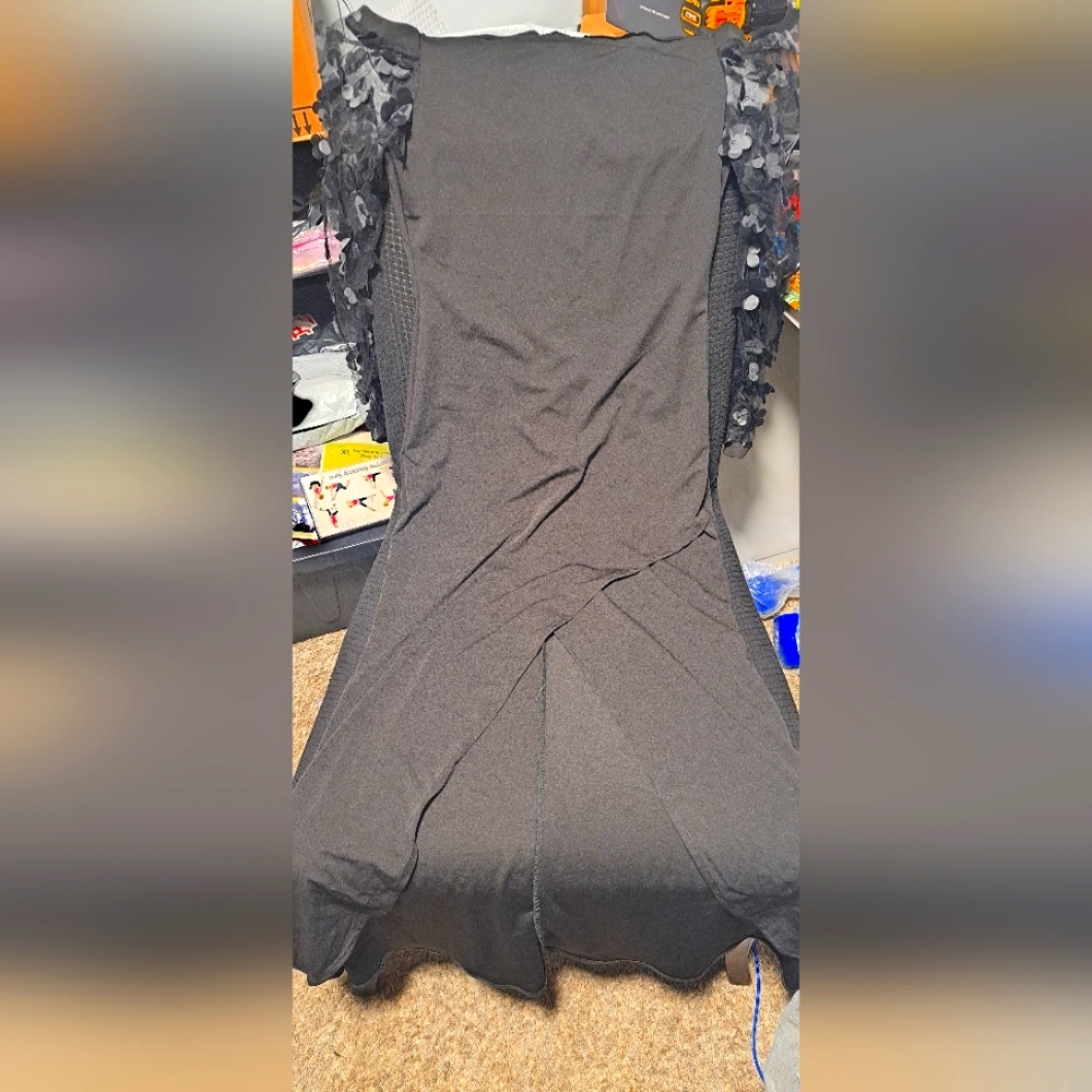 Black Evening Gown with silver line pop out flowers